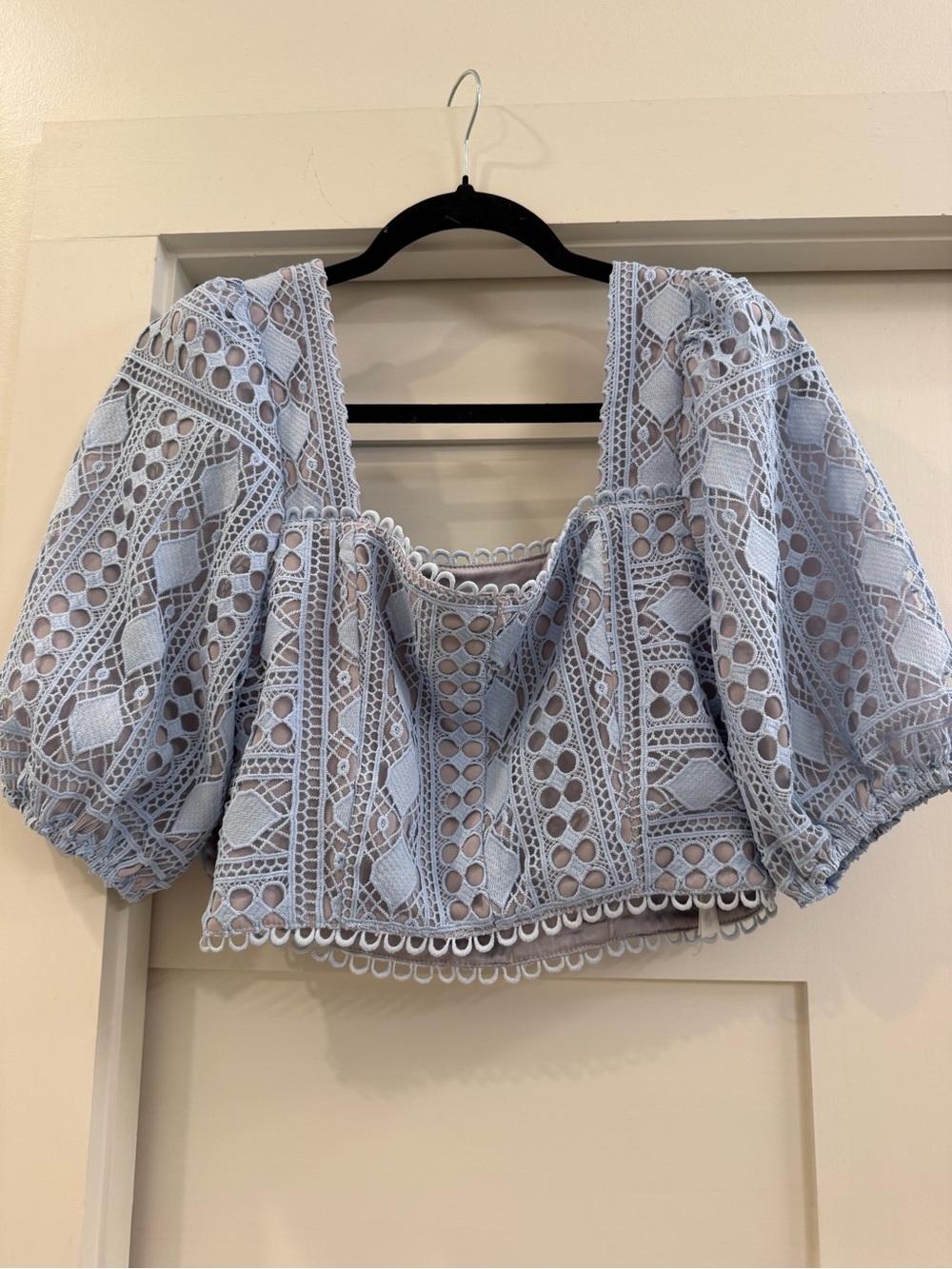 En Saison Light Blue Lace Square-Neck Blouse - Picture 6 of 8
